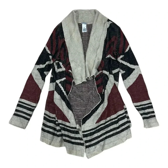 Charlotte Russe Burgundy Boho Print Open Cardigan XS - Picture 1 of 3